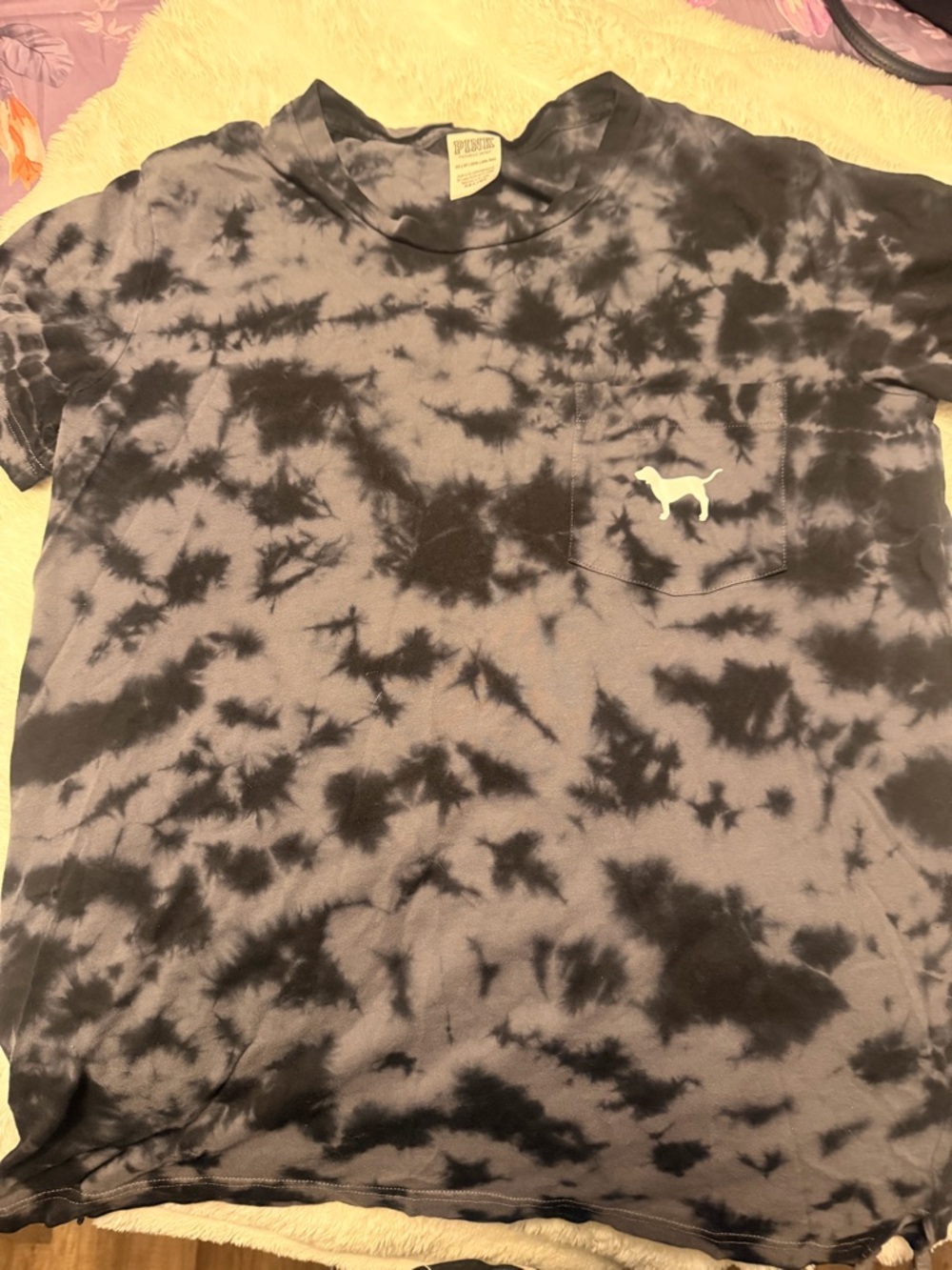 PINK Victoria's Secret Black Tie-Dye Pocket Tee
